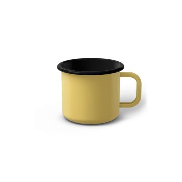 Emaille Tasse 6 cm hellgelb, schwarzer Rand, Innenfarbe schwarz, (Kaffeetasse)