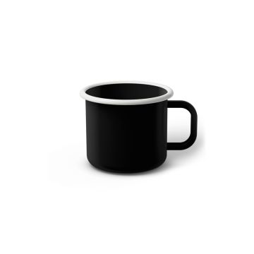 Emaille Tasse 6 cm schwarz, weißer Rand, Innenfarbe schwarz, (Kaffeetasse)