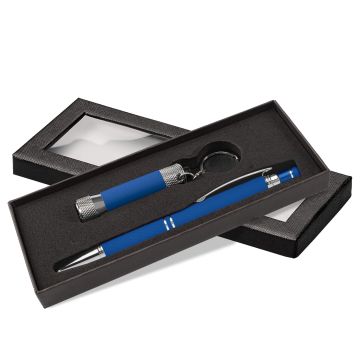 Diamond Kugelschreiber mit Davis LED-Taschenlampe Geschenkset blue
