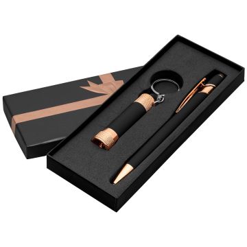 Alpha Soft Touch mit Davis LED-Taschenlampe roségold Geschenkset Schleife