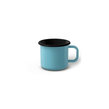Emaille Tasse 5 cm türkis, schwarzer Rand, Innenfarbe schwarz, (Espressotasse)
