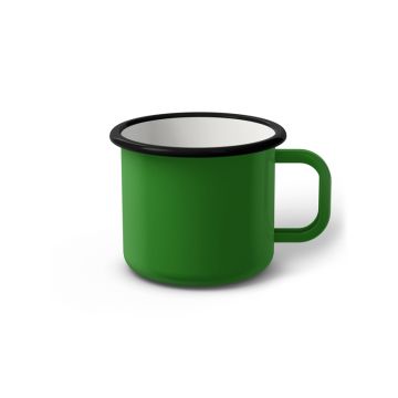 Emaille Tasse 7 cm hellgrün, schwarzer Rand, Innenfarbe weiß, (Cappuccinotasse)
