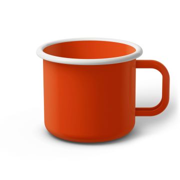 Emaille Tasse 9 cm orange, weißer Rand, Innenfarbe orange, (Jumbotasse)