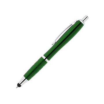 Curvo Metallkugelschreiber chrome mit Metallgriffzone und Stylus grün