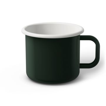 Emaille Tasse 9 cm dunkelgrün, weißer Rand, Innenfarbe weiß, (Jumbotasse)