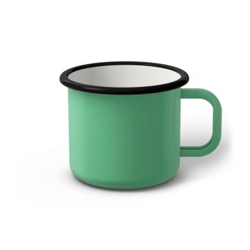 Emaille Tasse 8 cm helltürkis, schwarzer Rand, Innenfarbe weiß, (Klassiker)
