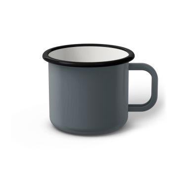 Emaille Tasse 8 cm grau, schwarzer Rand, Innenfarbe weiß, (Klassiker)