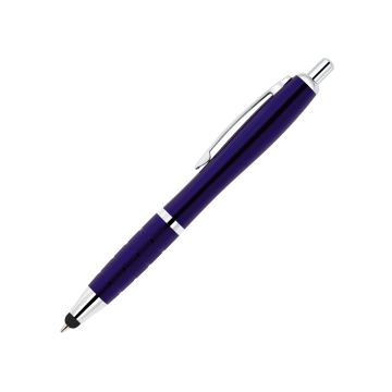 Curvo Metallkugelschreiber chrome mit Metallgriffzone und Stylus dunkeblau