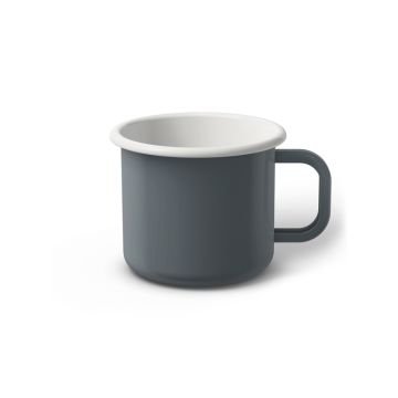 Emaille Tasse 7 cm grau, weißer Rand, Innenfarbe weiß, (Cappuccinotasse)