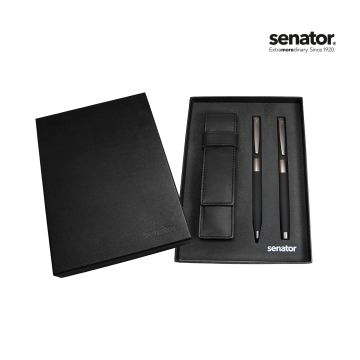 Senator Image Black Line Set (Drehkugelschreiber+ Füllhalter In Box Mit Lederetui)