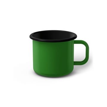Emaille Tasse 7 cm hellgrün, schwarzer Rand, Innenfarbe schwarz, (Cappuccinotasse)