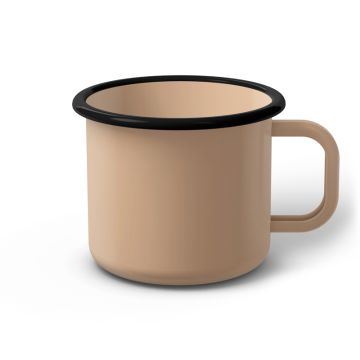 Emaille Tasse 9 cm hellbeige, schwarzer Rand, Innenfarbe hellbeige, (Jumbotasse)