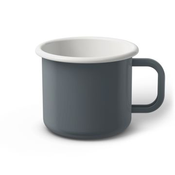Emaille Tasse 9 cm grau, weißer Rand, Innenfarbe weiß, (Jumbotasse)