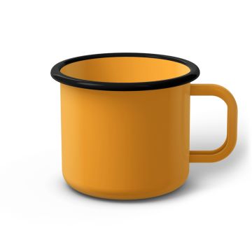 Emaille Tasse 9 cm dunkelgelb, schwarzer Rand, Innenfarbe dunkelgelb, (Jumbotasse)