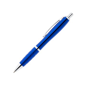Curvo Metallkugelschreiber chrome mit Metallgriffzone blau