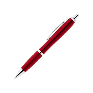 Curvo Metallkugelschreiber chrome mit Metallgriffzone rot