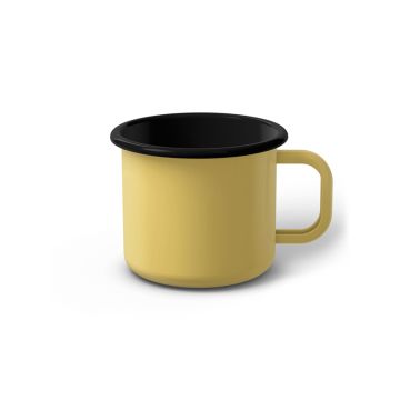 Emaille Tasse 7 cm hellgelb, schwarzer Rand, Innenfarbe schwarz, (Cappuccinotasse)