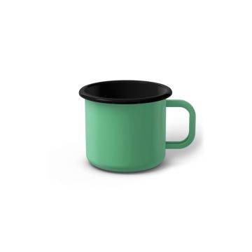 Emaille Tasse 6 cm helltürkis, schwarzer Rand, Innenfarbe schwarz, (Kaffeetasse)