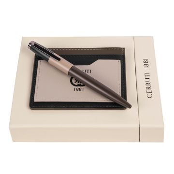 Cerruti 1881 Set Brick Beige Khaki Black (kugelschreiber & visitenkartenetui)