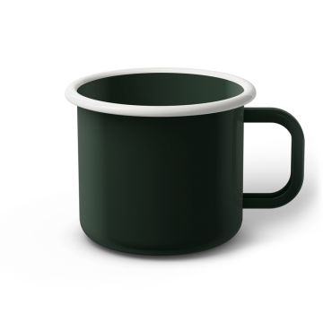 Emaille Tasse 9 cm dunkelgrün, weißer Rand, Innenfarbe dunkelgrün, (Jumbotasse)