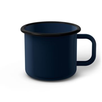 Emaille Tasse 9 cm dunkelblau, schwarzer Rand, Innenfarbe dunkelblau, (Jumbotasse)