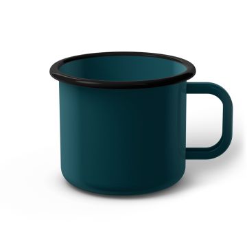 Emaille Tasse 9 cm dunkeltürkis, schwarzer Rand, Innenfarbe dunkeltürkis, (Jumbotasse)