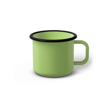 Emaille Tasse 7 cm limettengrün, schwarzer Rand, Innenfarbe limettengrün, (Cappuccinotasse)