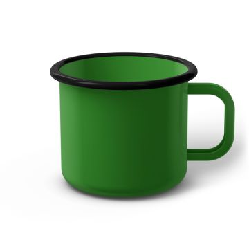 Emaille Tasse 9 cm hellgrün, schwarzer Rand, Innenfarbe hellgrün, (Jumbotasse)