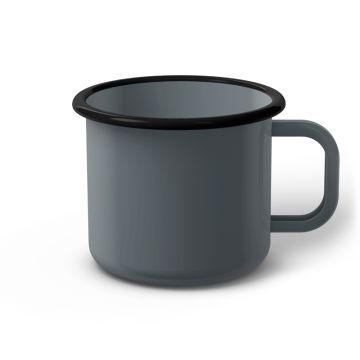 Emaille Tasse 9 cm grau, schwarzer Rand, Innenfarbe grau, (Jumbotasse)