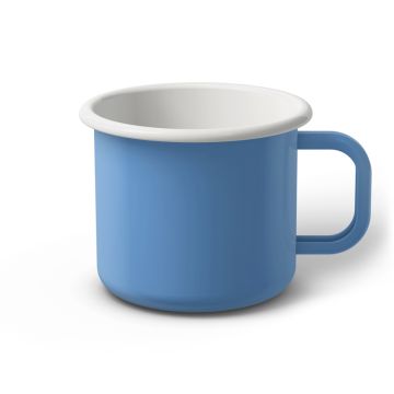 Emaille Tasse 9 cm blau, weißer Rand, Innenfarbe weiß, (Jumbotasse)
