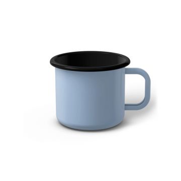 Emaille Tasse 7 cm hellblau, schwarzer Rand, Innenfarbe schwarz, (Cappuccinotasse)