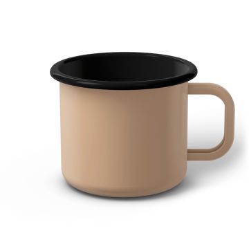 Emaille Tasse 9 cm hellbeige, schwarzer Rand, Innenfarbe schwarz, (Jumbotasse)