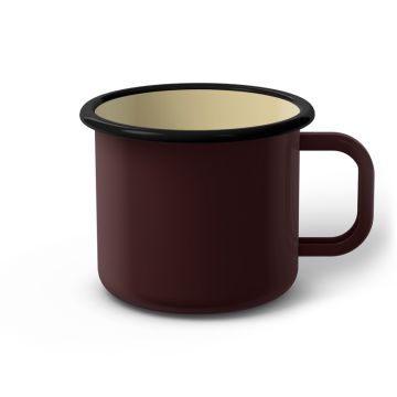 Emaille Tasse 9 cm dunkelbraun, schwarzer Rand, Innenfarbe beige, (Jumbotasse)