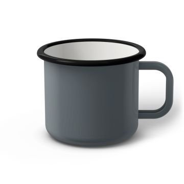 Emaille Tasse 9 cm grau, schwarzer Rand, Innenfarbe weiß, (Jumbotasse)