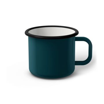 Emaille Tasse 8 cm dunkeltürkis, schwarzer Rand, Innenfarbe weiß, (Klassiker)