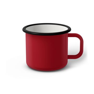 Emaille Tasse 8 cm dunkelrot, schwarzer Rand, Innenfarbe weiß, (Klassiker)