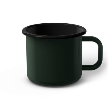 Emaille Tasse 9 cm dunkelgrün, schwarzer Rand, Innenfarbe schwarz, (Jumbotasse)