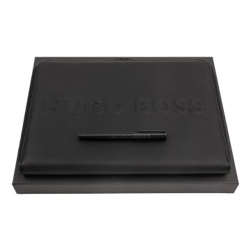 HUGO BOSS Set Label Black (füllfederhalter & A4 konferenzmappe)