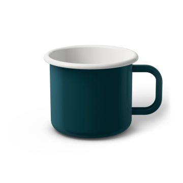 Emaille Tasse 8 cm dunkeltürkis, weißer Rand, Innenfarbe weiß, (Klassiker)