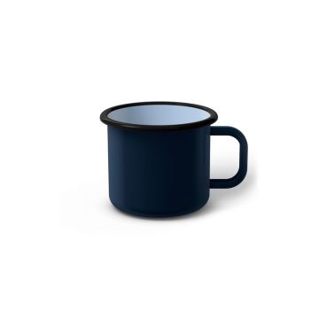 Emaille Tasse 6 cm dunkelblau, schwarzer Rand, Innenfarbe hellblau, (Kaffeetasse)