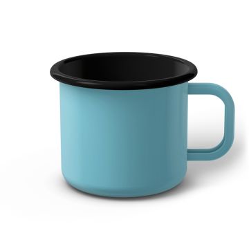 Emaille Tasse 9 cm türkis, schwarzer Rand, Innenfarbe schwarz, (Jumbotasse)