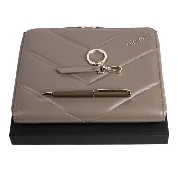 HUGO BOSS Set HUGO BOSS Taupe (kugelschreiber, A5 konferenzmappe & schlüsselring)