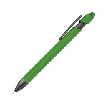 Alpha Rainbow Soft Touch Dreikant-Kugelschreiber mit Stylus gunmetal grün