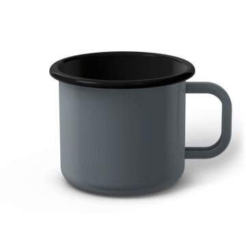 Emaille Tasse 9 cm grau, schwarzer Rand, Innenfarbe schwarz, (Jumbotasse)