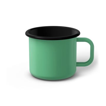 Emaille Tasse 8 cm helltürkis, schwarzer Rand, Innenfarbe schwarz, (Klassiker)