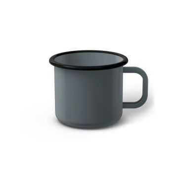 Emaille Tasse 7 cm grau, schwarzer Rand, Innenfarbe grau, (Cappuccinotasse)