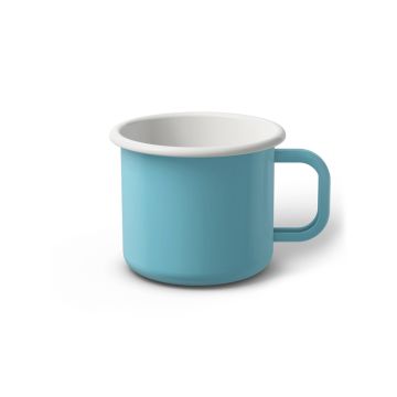 Emaille Tasse 7 cm türkis, weißer Rand, Innenfarbe weiß, (Cappuccinotasse)
