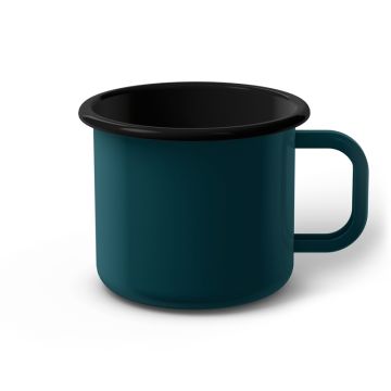 Emaille Tasse 9 cm dunkeltürkis, schwarzer Rand, Innenfarbe schwarz, (Jumbotasse)