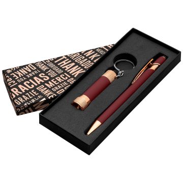 Alpha Soft Touch mit Davis LED-Taschenlampe roségold Geschenkset Thank you burgundy