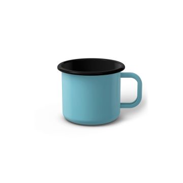 Emaille Tasse 6 cm türkis, schwarzer Rand, Innenfarbe schwarz, (Kaffeetasse)